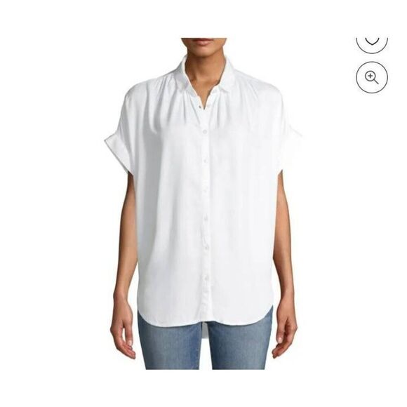 TIME & TRU WHITE BUTTON DOWN ROLL SLEEVE BLOUSE SZ.L EUC. - Picture 1 of 10